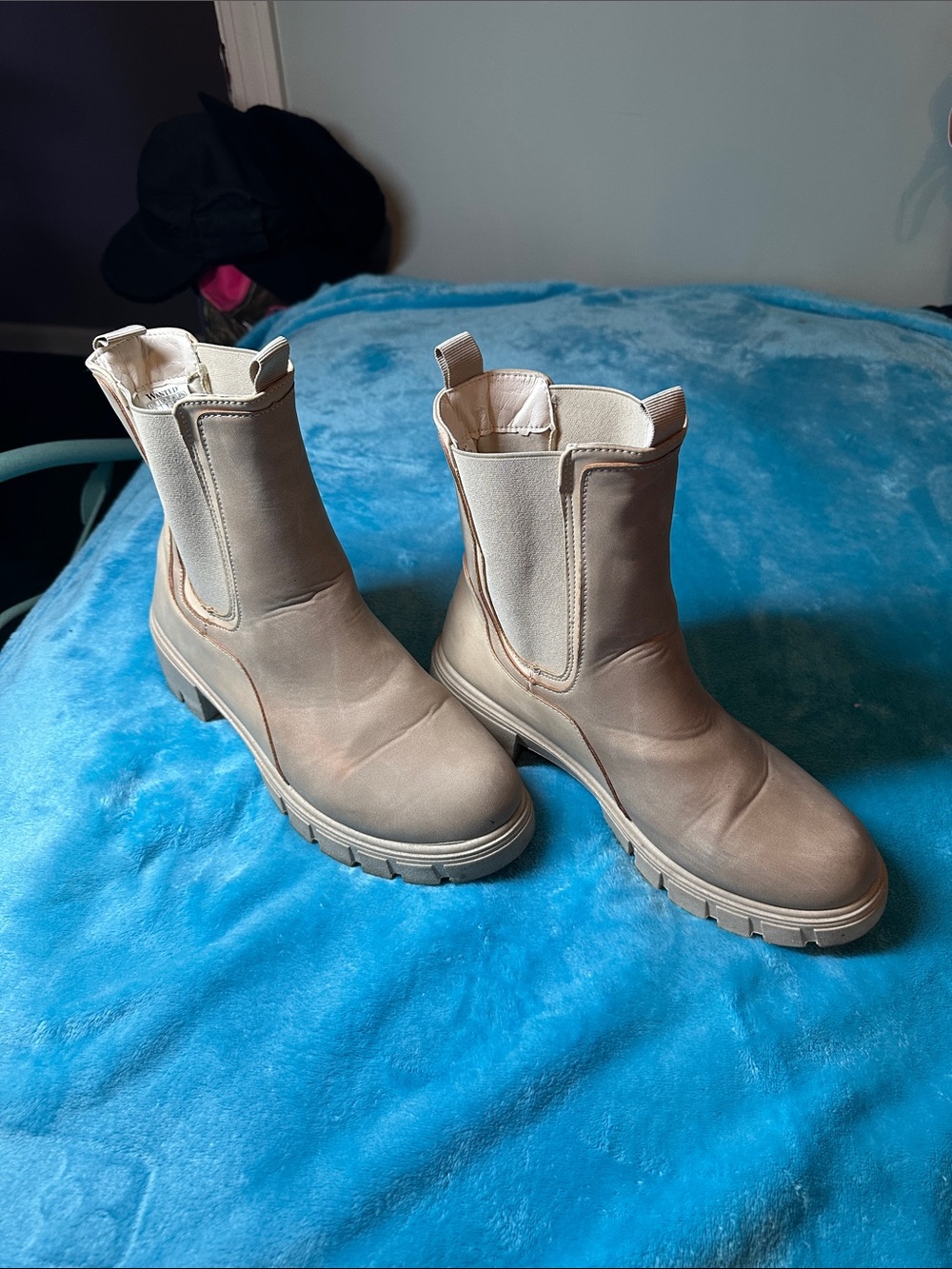 Wanted Beige Chunky Chelsea Ankle Boots